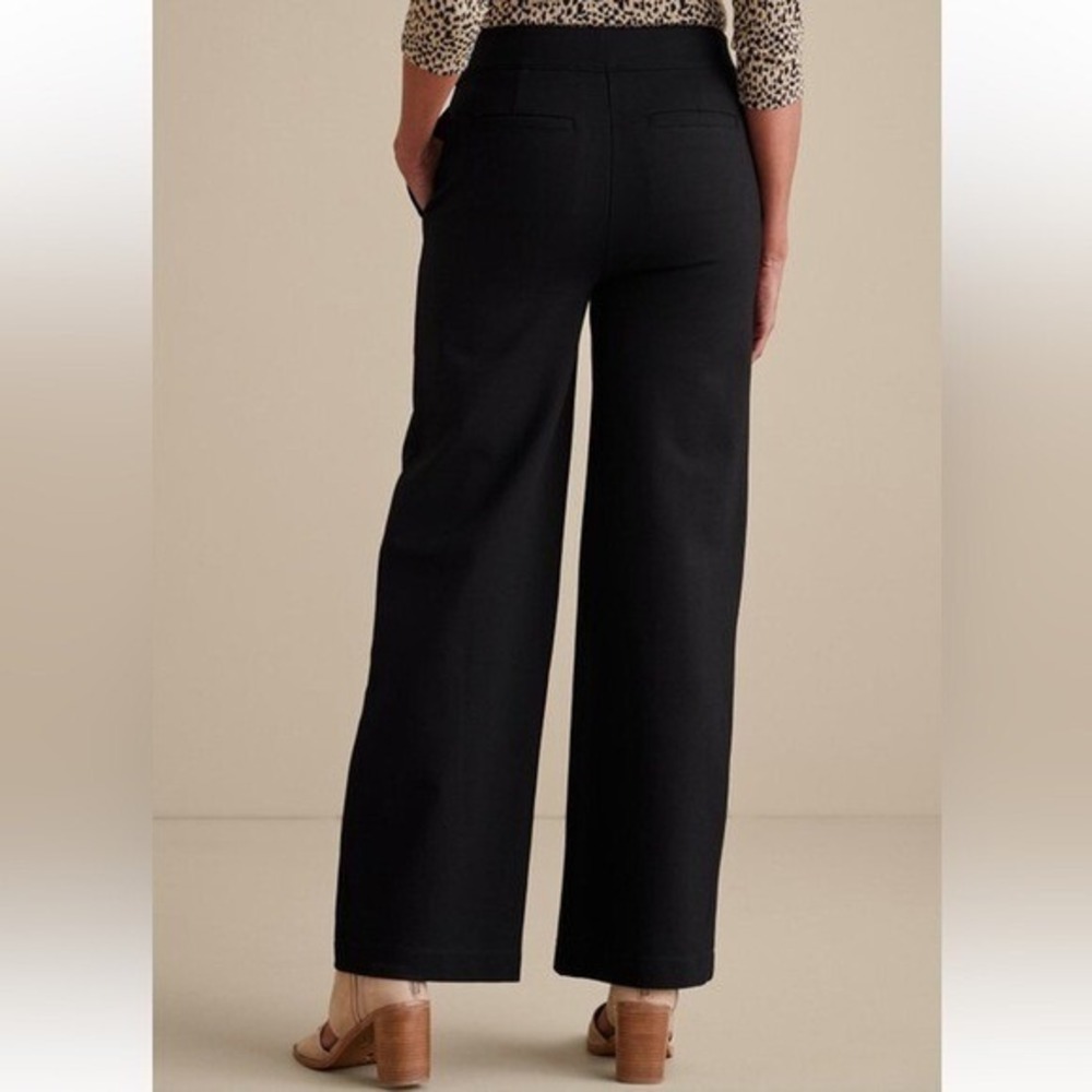 Soft Surroundings Soft Essential Ponte Wide Leg Pants Womens Large Black Classic - Picture 2 of 7
